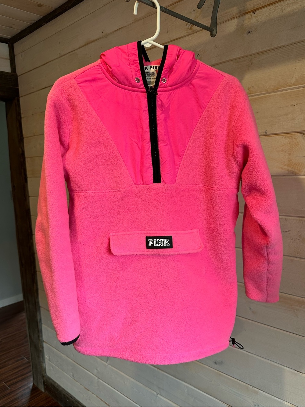 PINK Victoria’s Secret | Hot Pink 1/4 Zip Hooded Fleece Sweatshirt